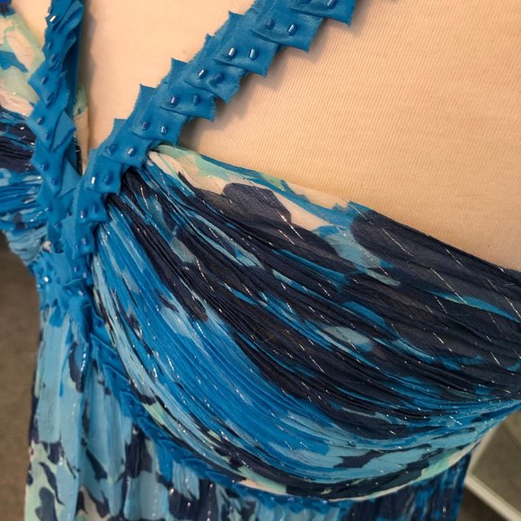 BCBGMaxAzria Blue Grecian Silk Chiffon Dress - Picture 4 of 7